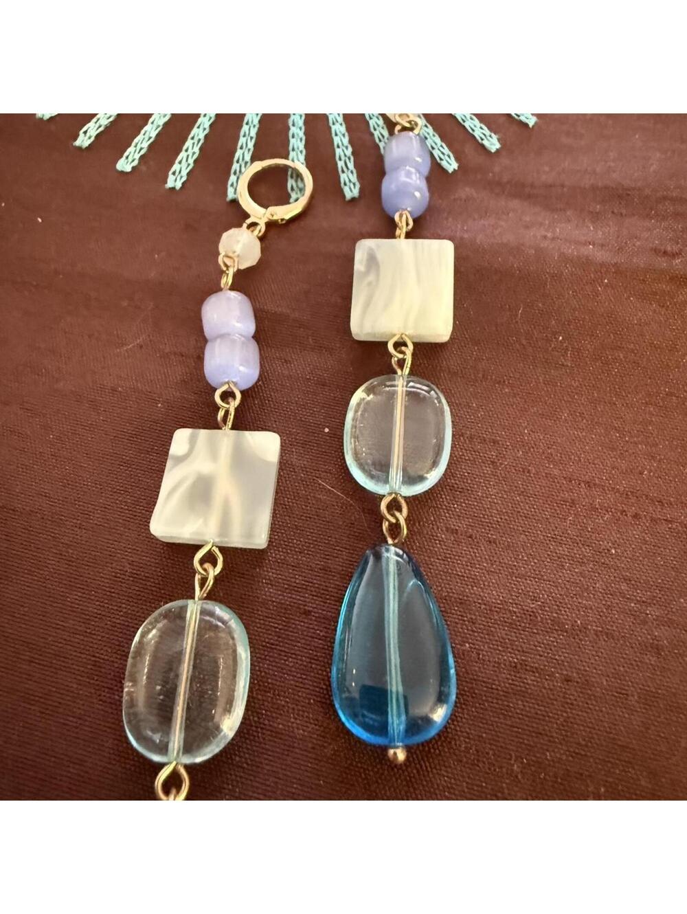 BOHO Hippie Style Drop Dangle
Earrings Lavender & Blue Cabochon
Crystal Beads
